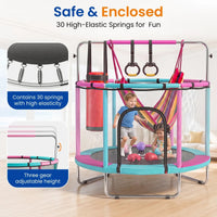 Safety features: 30 high-elasticity springs, full mesh enclosure and three-gear adjustable bar