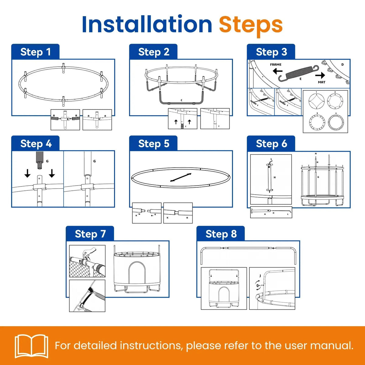 Eight-step illustrated assembly instructions