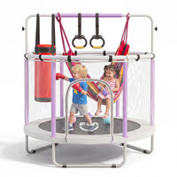 Purple and white 55-inch kids trampoline with enclosure and accessories